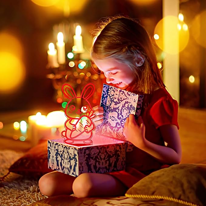 Cute Rabbit Night Light,Bunny 3D Lamp Girls Room Decor 16 Colors Changing for Kids Gifts for Christmas Birthday