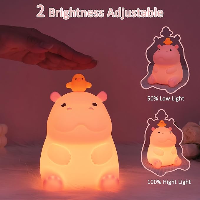 Ammonite Hippo Night Light, Cute Hippopotamus Lamp for Kids, Soft Silicone Nursery Nightlight LED Touch Light, Kids Bedroom Decor as Xmas Birthday Gifts
