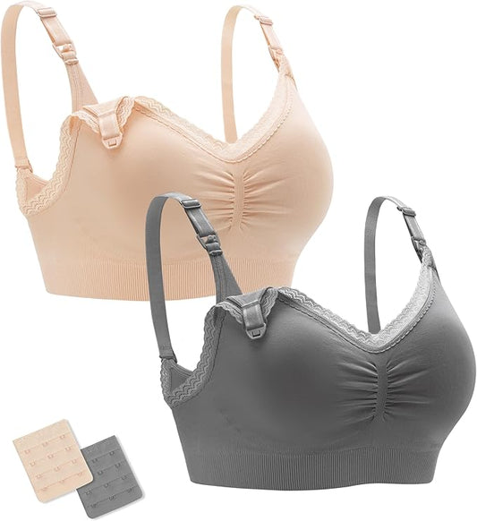 Stelle Lace Nursing Bras for Breastfeeding Seamless Pregnancy Maternity Wireless Bralette with Pads, Extenders