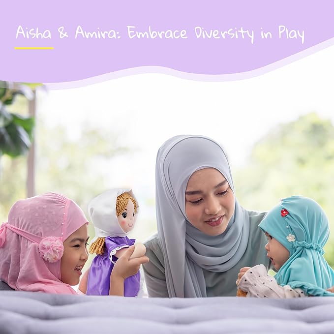 June Garden 14" Snuggle Cuties Aisha - Muslim Hijab Doll - Soft Cuddly Plush Doll for Girls - Huggable Rag Doll - Ramadan Gift - Pink M