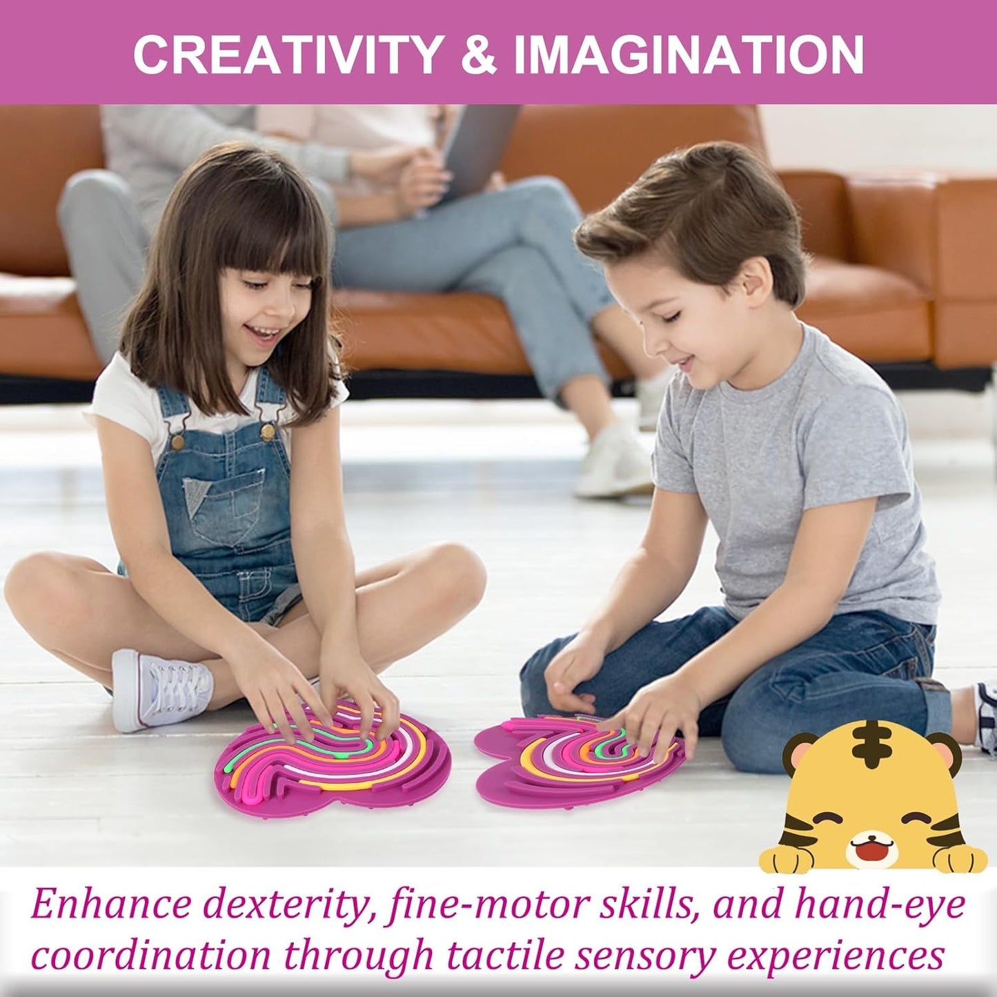 Sensory Activity Board - Double-Sided Silicone Fidget Toy Busy Board for Fine Motor Skill Silicone Calm Down Toy for Stress, Anxiety, ADHD & Autism, Kids 3+ & Adults Activities for Travel(Heart)