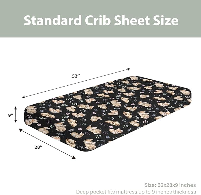 Sleeping Spring Animals Baby Crib Sheets Boy Girl 28"x52" Bear Deer Bunny Floral Leaves Soft Snug Fitted Crib Mattress Cover Cute Animals Baby Sheet for Standard Crib & Toddler Mattress