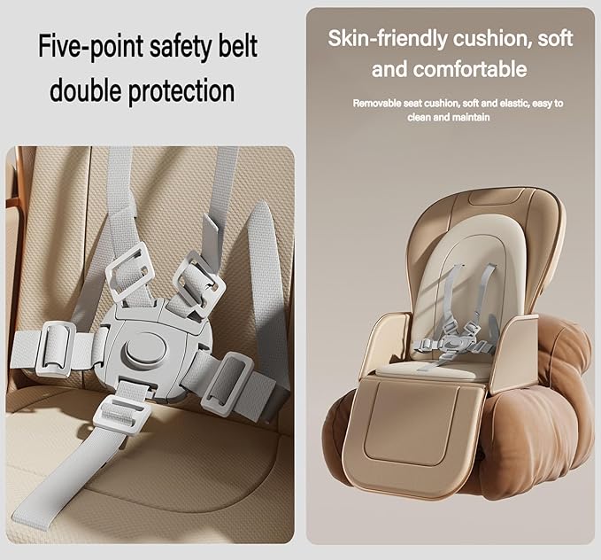 Nine point nine PU Leather Baby High Chair with Swinging Function, High Chairs for Babies and Toddlers, Removable Double Tray Baby Seat Feeding Chairs (8121 Khaki)