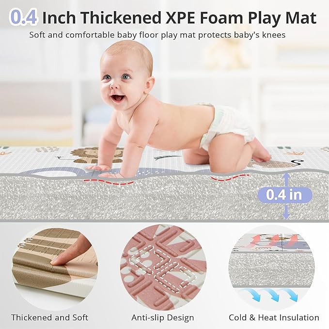71x59 Foldable Foam Baby Play Mat for Floor, Babies Activity Tummy Time Playmat, Kids Non Toxic Foam Thick Play Mat for Baby, Foldable and Waterproof Playmats for Babies and Toddlers