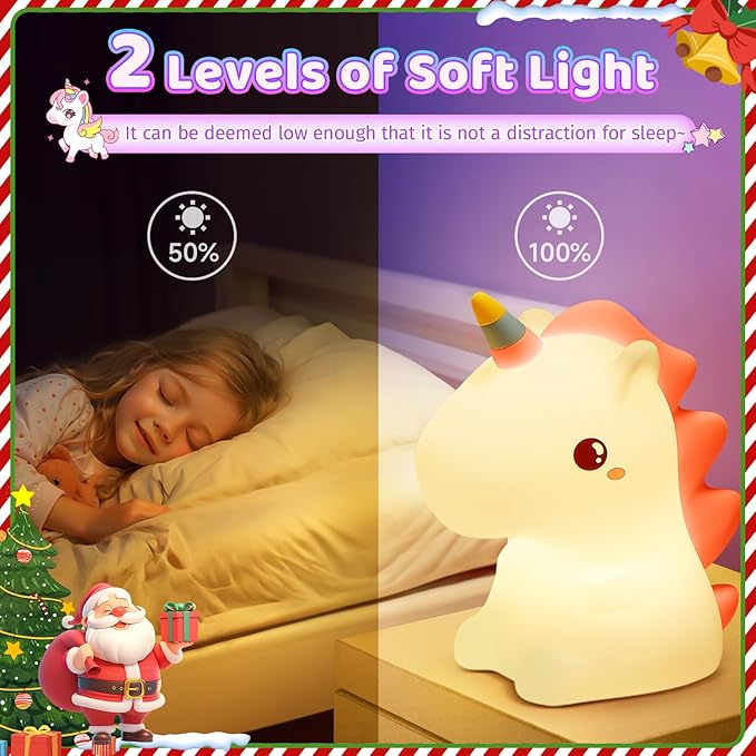 Unicorn Toys for Girls Age 4-6, 16 Colors Night Light for Kids Night Light, Silicone+Dimmable Toys for Girls, Toddler, Baby, Rechargeable Nightlight for Kids Room