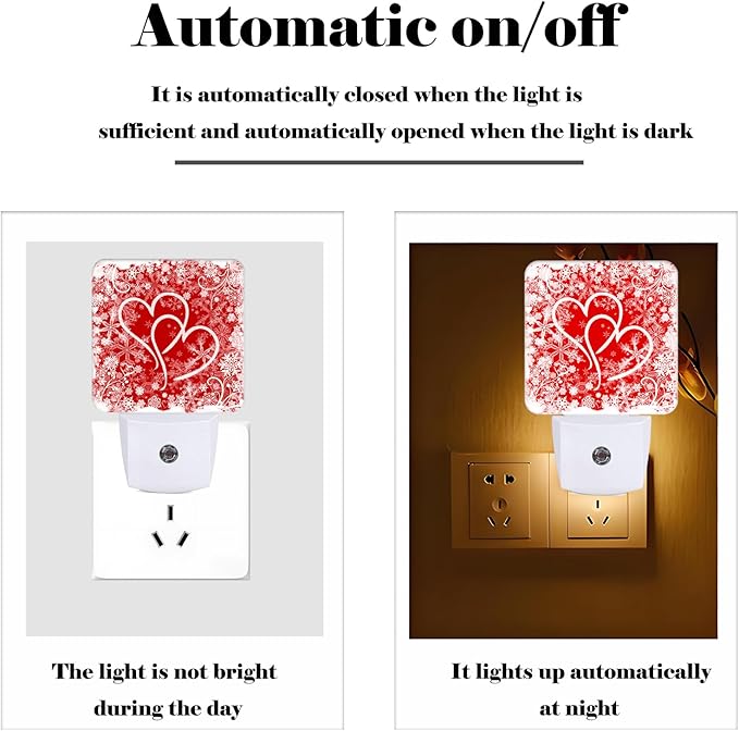 Red Sweet Hearts Night Light,Plug Into Wall with Dusk to Dawn Light Sensors, Warm Nightlights for Bedroom, Bathroom, Hallway, Kitchen, Gifts Ideal for Boys Girls Women Men