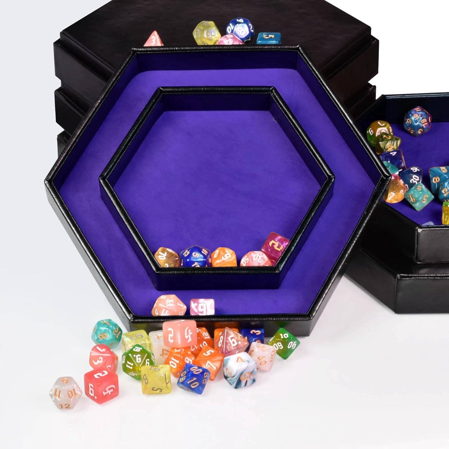 DND Dice Tray - 2 in 1 Rolling and Storage Hexagonal Tray, Faux Leather, Purple