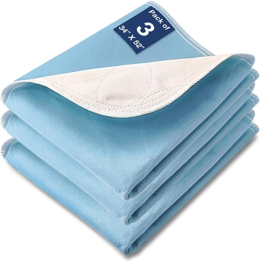 Bed Pads Washable Waterproof, 34" x 52" (3 Pack) Incontinence Bed Pads, Waterproof Bed Pad & Pee Pad, Perfect for Kids, Adults, The Elderly and Pets