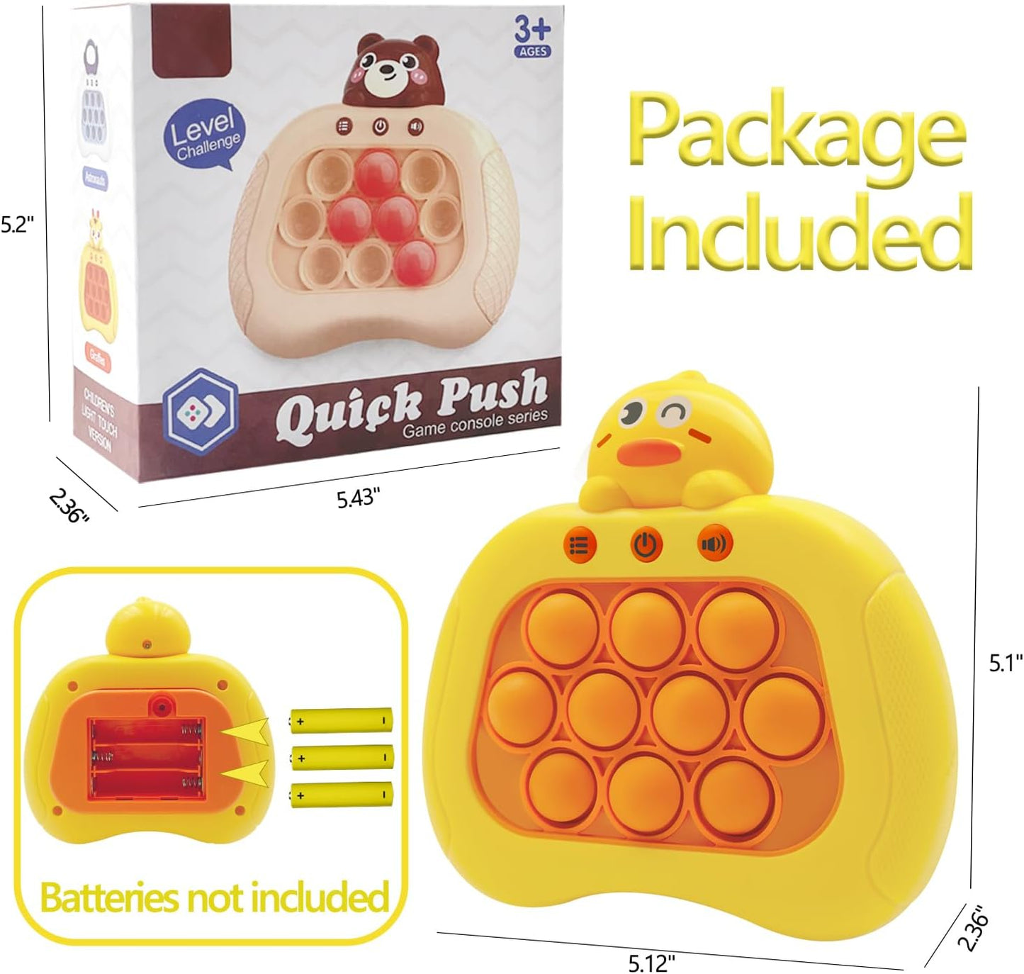 Pop Fidgets Game Toys,Handheld Speed Pushing Game Machine,Quick Push Game,Fidget Game Toy for 6 7 8 9 10 11 12 Boys Girls Teens（Duck）