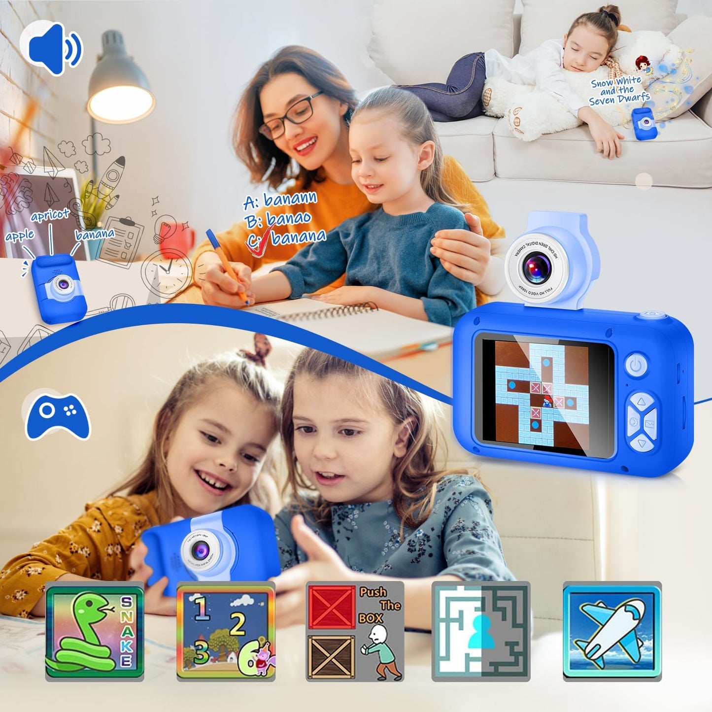 Kids Camera, Toddler Kid Digital Camera with 180°Flip Lens & 2.4in IPS Screen, Birthday Festival Present Toy for 4 5 6 7 8 9 10 11 Year Old Girls/Boys, 32 GB Card Included, X101