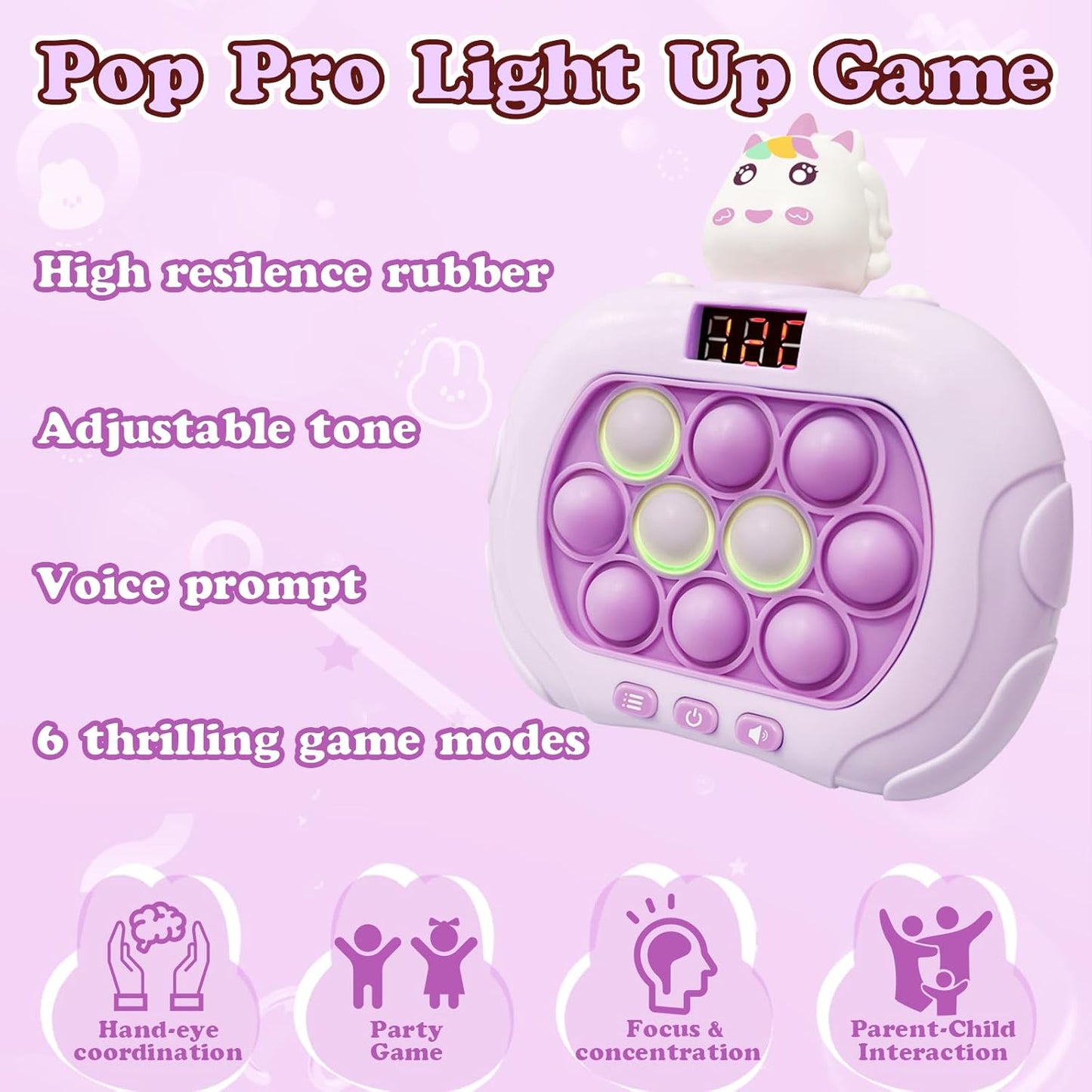 Quick Speed Push Puzzle Game Console Toys, Fast Push Bubble Game Light Up Pop Pro Fidget Games Pop Fidget Sensory Toys for Adults and Kids Bubble Stress Relief Handheld Electronic Pop Game for Kids