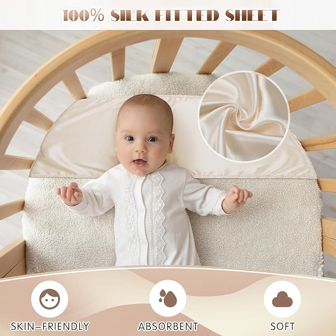 Hosuly 2 Pcs Satin Bassinet Sheet Baby Hair Soft Silk Feeling Sheet Baby Bassinet for Rectangle Cradle Pad Mattress Boys Girls Newborn Infant(Coffee, Khaki)