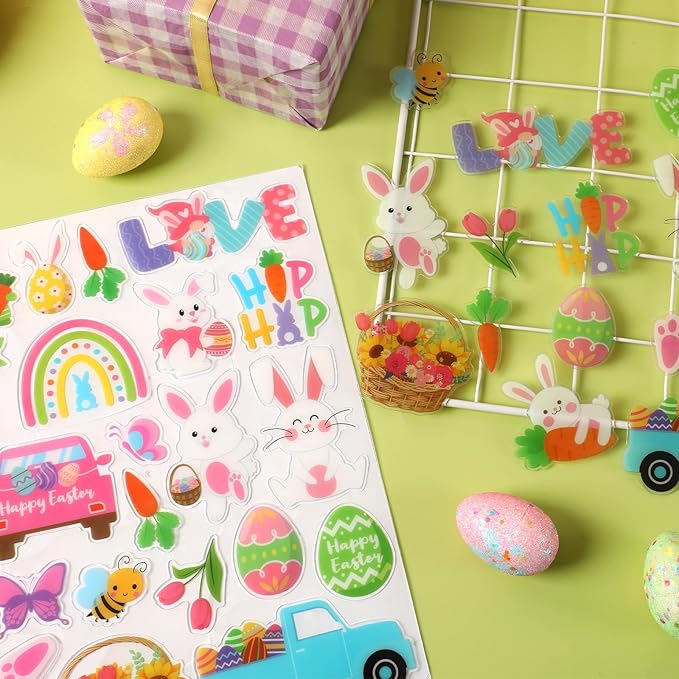 MARFOREVER 50 PCS Easter Window Thick Gel Clings Stickers Rabbit Eggs Window Decals Reusable Gel Clings for Adults Kids Classroom Home Spring Easter Party Supplies Decorations