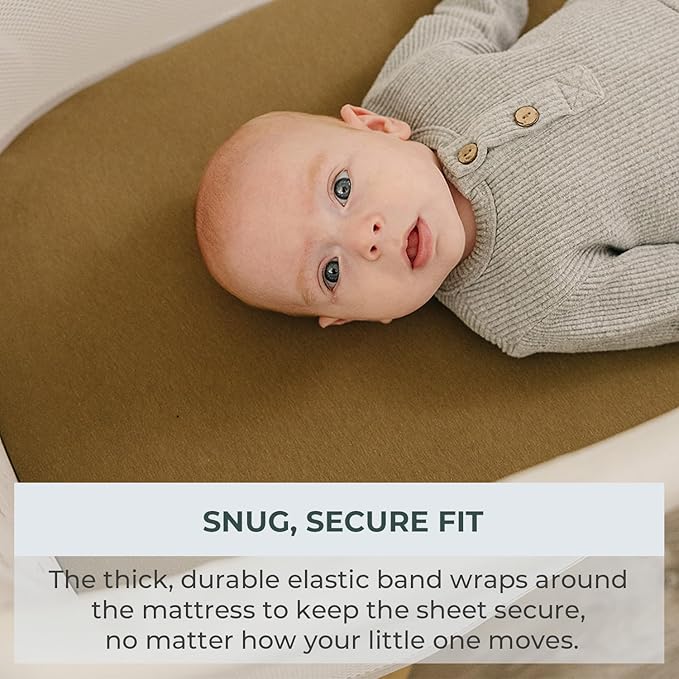 Pobibaby – 2 Pack Bassinet Sheets Boy, Bassinet Sheets Cotton for Girls and Neutral Nursery for Standard Rectangle Bassinets – Ultra-Soft Jersey Knit, Safe and Snug for Baby (Gingham Khaki)