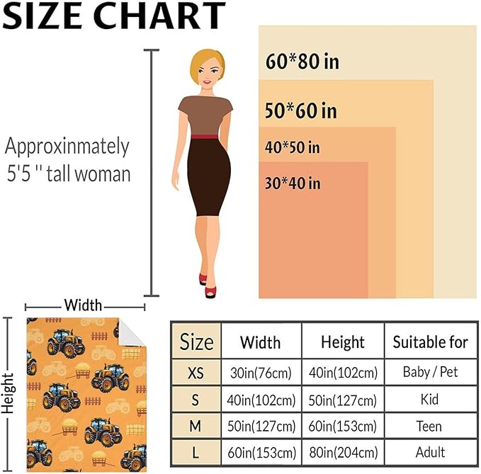 Kids Blanket Tractor Throw for Kids Adults, 60x80 Inches Lightweight Soft Cute Tractor Decor Throw Blankets for Sofa Chair Couch Bed