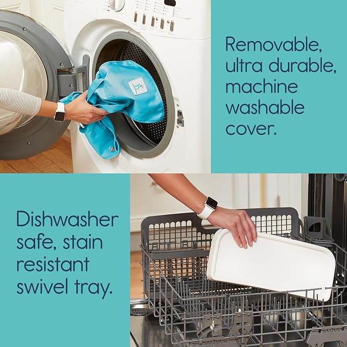 Hiccapop OmniBoost Travel Booster Seat with Tray for Baby | Folding Portable Seat for Dining Table, Camping, Beach, Grandma’s | Tip-Free Design Straps to Kitchen Chairs