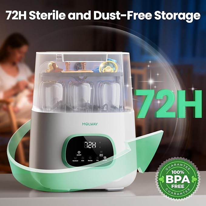 MOLWAY【Upgraded】Baby Bottle Washer, Sterilizer and Dryer, All-in-One Pro Cleaning Machine for Bottles, Pump Parts & Baby Essentials, Effortless Care, Replaces Hand Washing