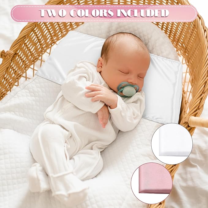 Hosuly 2 Pcs Satin Bassinet Sheet Baby Hair Soft Silk Feeling Sheet Baby Bassinet for Rectangle Cradle Pad Mattress Boys Girls Newborn Infant(Pink, White)