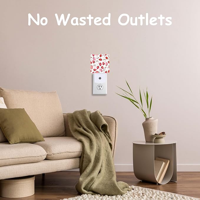 Abstract Watercolor Strawberries Night Light for Kids Girls Boys,LED Night Light Plug into Wall with Dusk to Dawn Sensor for Room Decor,Hallway,Kitchen,Bathroom,Nursery,Stairs