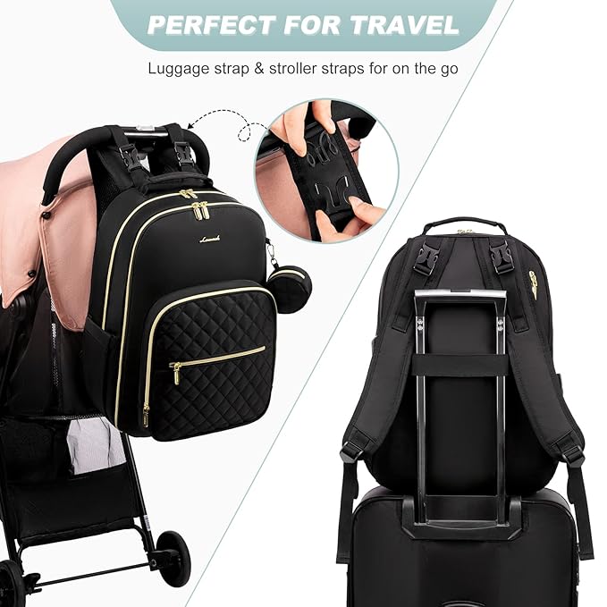 LOVEVOOK Diaper Bag Backpack, Quilted Baby Bag with Changing Pad & Pacifier Holder, Waterproof Travel Diaper Bags for Baby Boys Girls, Stylish and Large Capacity, Lozenge-Black