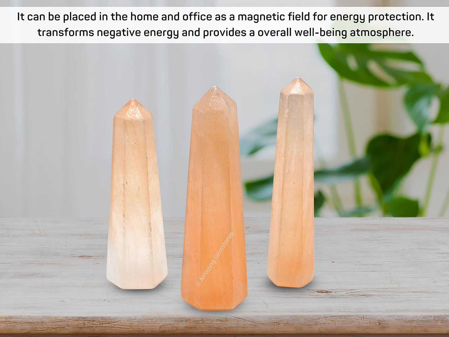 Amazing Gemstone Orange Selenite Crystal Towers ~ Natural Healing Crystal Point Obelisk for Reiki Healing and Crystal Grid (3- Inch)