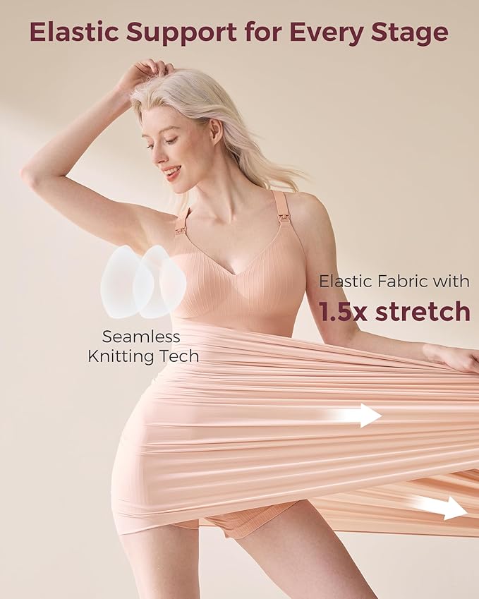 Momcozy Nursing Bras for Breastfeeding, Ribbed Maternity Bra with Racerback, Soft Stretchy Nursing Sports Bra for Yoga