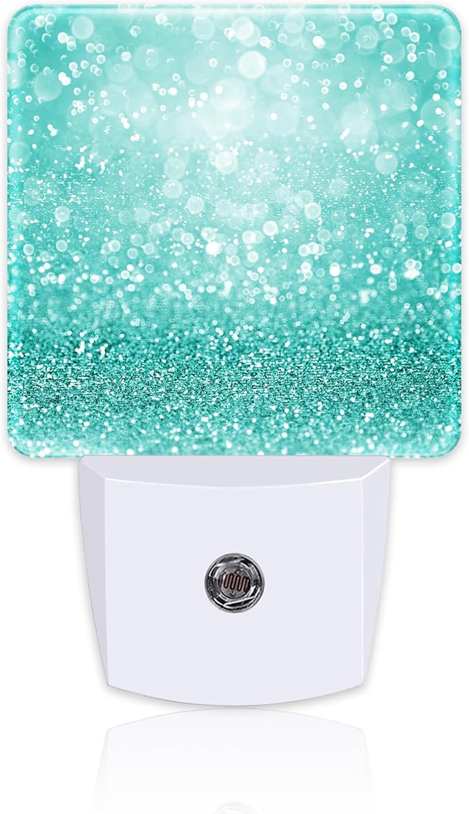 Teal Turquoise Glitter Night Light Plug into Wall, Green Sparkle Bling Dusk to Dawn Night Light Plug in,0.5w Energy Saving Sleep Friendly NightLight for Kids Boys Girls Home Decor