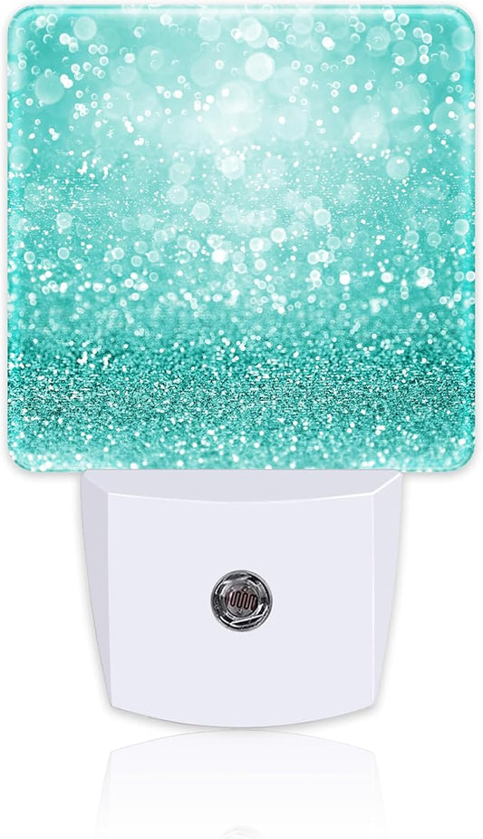 Teal Turquoise Glitter Night Light Plug into Wall, Green Sparkle Bling Dusk to Dawn Night Light Plug in,0.5w Energy Saving Sleep Friendly NightLight for Kids Boys Girls Home Decor