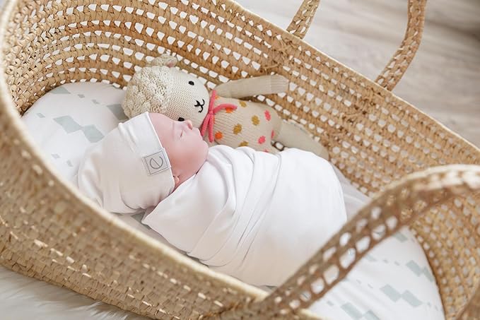 Bassinet Sheets Fitted Cover - Flexible Fit 100% Soft Jersey Knit Cotton - Neutral Grey Sage Diamond - 2 Pack Set