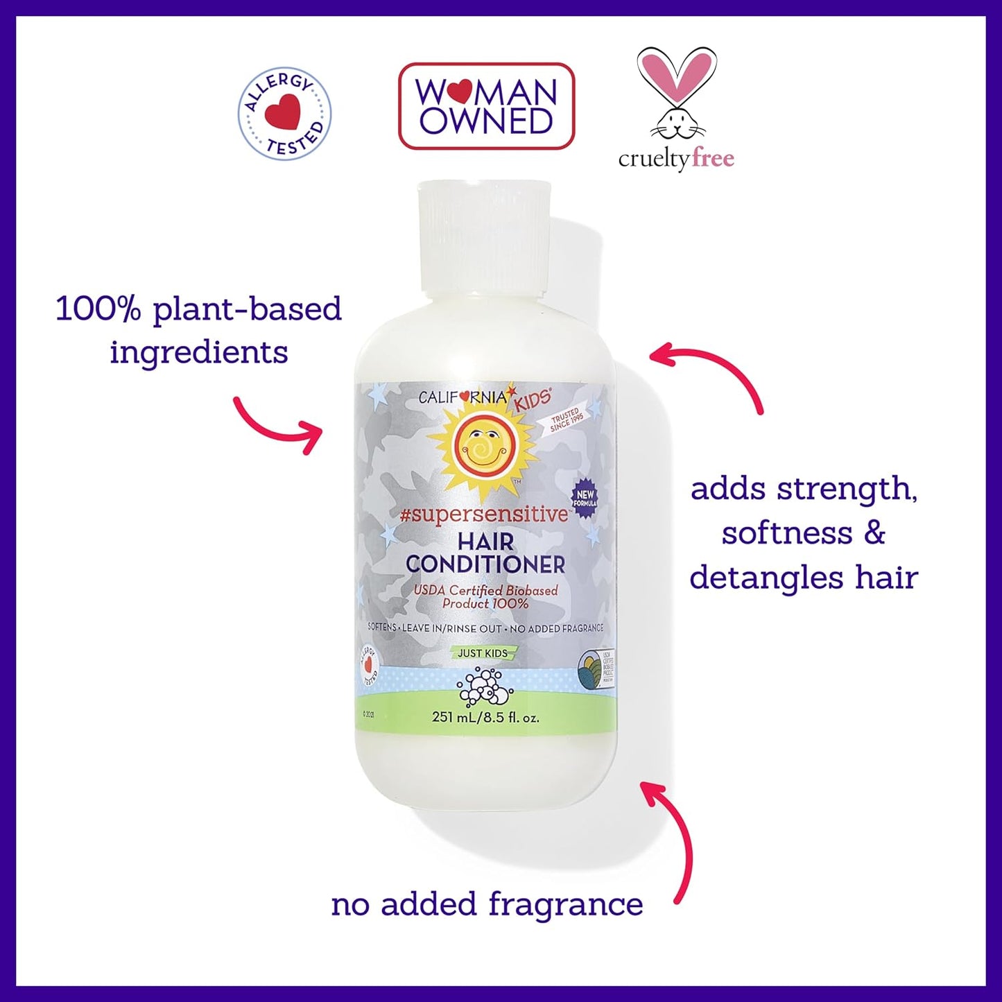 California Kids Conditioner | Super Sensitive | Unscented | 100% Plant-Based | Rinse-out or Leave in Conditioner | Moisturizing | 251 ml / 8.5 oz