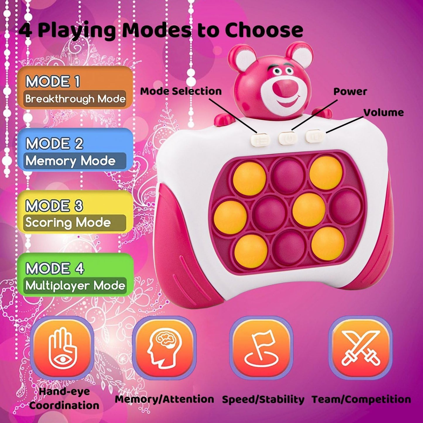 Fast Push Bubbles Pop Fidget Toy It Game, Quick Push Light Up Pop Interactive Sensory Toy, Fast Push Button Game for Kids Adult, Stress Relief Handheld Game Present Toy for 3 4 5 6 7 Years Boy Girl