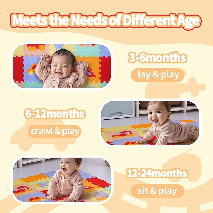 Coolcandy Baby Play Mat, 25Pcs Interlocking Puzzle Floor Mat, with Safety Fence - 0.4" Thick Non-Toxic EVA Foam Play Mat, for Infants & Toddlers 3-36 Months, Soft Puzzle Tiles for Play Areas