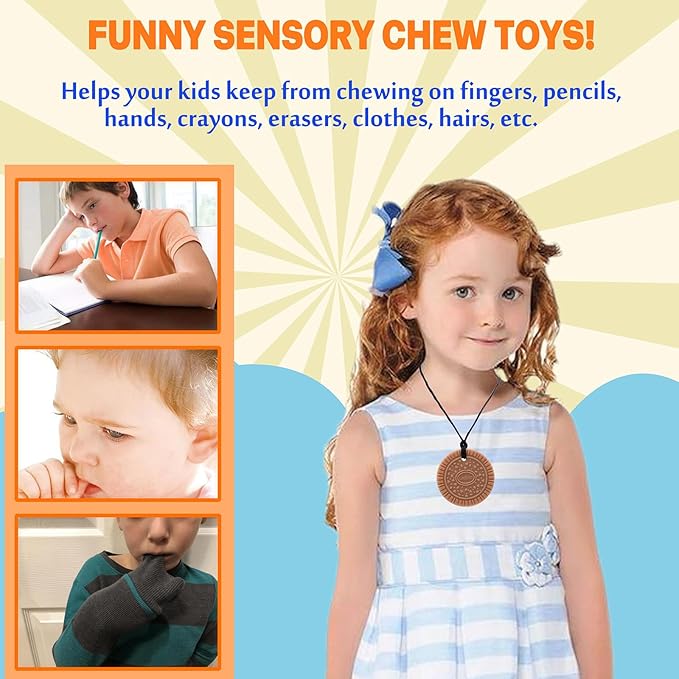 Chew Necklaces for Sensory Kids, Sensory Chewy Toys for Boys with Autism, ADHD, SPD, Chewing, Silicone Chewing Necklace Reduce Adult Anxiety Fidgeting