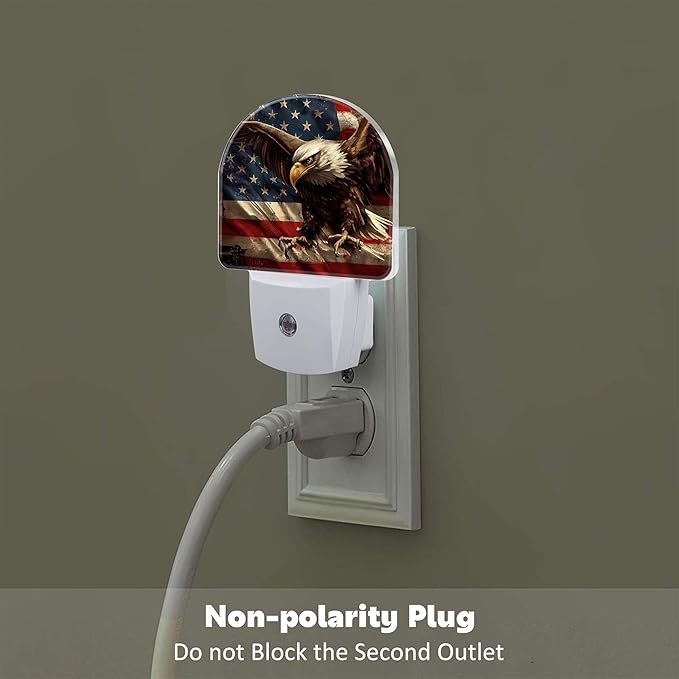 American Flag with Eagle Night Light Plug into Wall,Retro The USA Flag Patriotic Dusk to Dawn Night Light Plug in,0.5w Energy Saving Sleep Friendly NightLight for Kids Boys Girls Home Decor