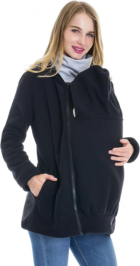 Smallshow Women's Fleece Zip Up 3 in 1 Maternity Baby Wearing Hoodie Sweatshirt Jacket