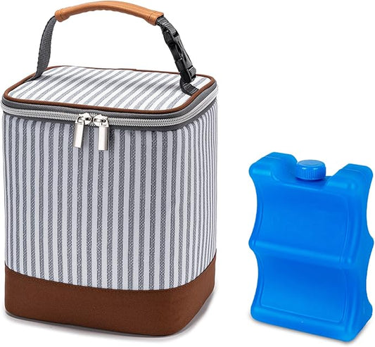 Breast Milk Cooler Bag with Ice Pack Fits 4 Baby Bottles Up to 9 Ounce, Baby Bottle Bag Great for Nursing Mom Daycare, Strap