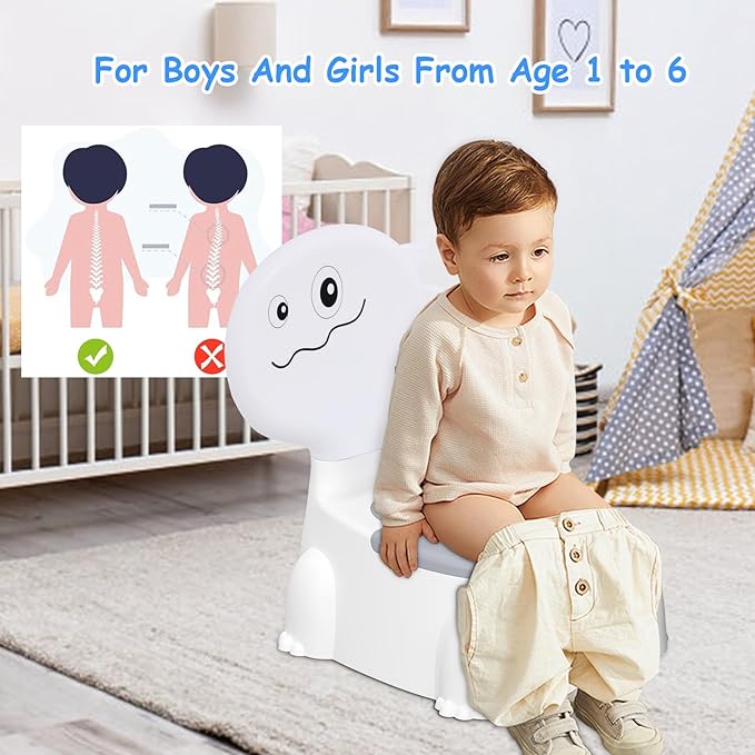 Potty Seat Baby Training Chair Boys Girls Toddler Dinosaur Comfortable children 1-5 years old Baby toilet Animal seat with lid back potty trainer (Grey)