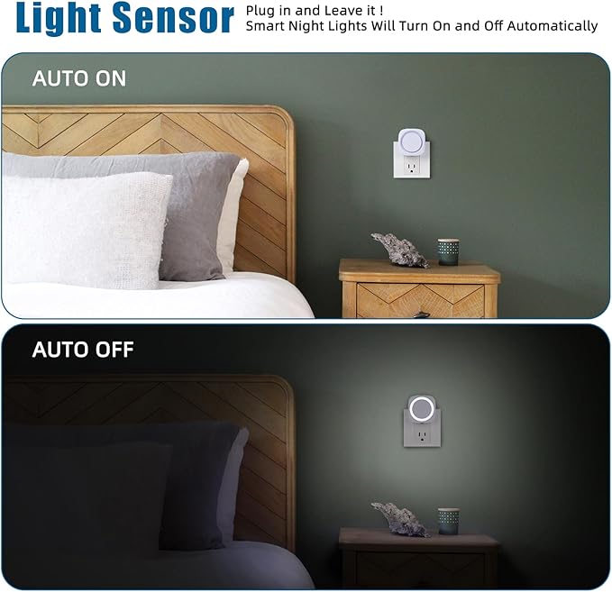 White Night Lights Plug into Wall, 4 Packs Dimmable Night Light with Dust to Dawn Sensor, Automatically Turn on and Off, Gentle Glow Nightlight for Bathroom,Bedroom,Stairs,Kitchen,Hallway, White