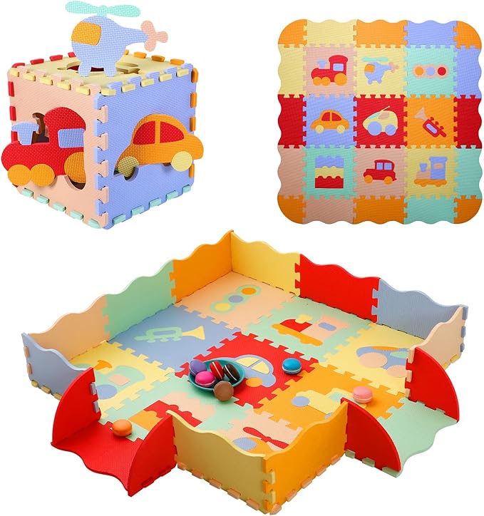Coolcandy Baby Play Mat, 25Pcs Interlocking Puzzle Floor Mat, with Safety Fence - 0.4" Thick Non-Toxic EVA Foam Play Mat, for Infants & Toddlers 3-36 Months, Soft Puzzle Tiles for Play Areas