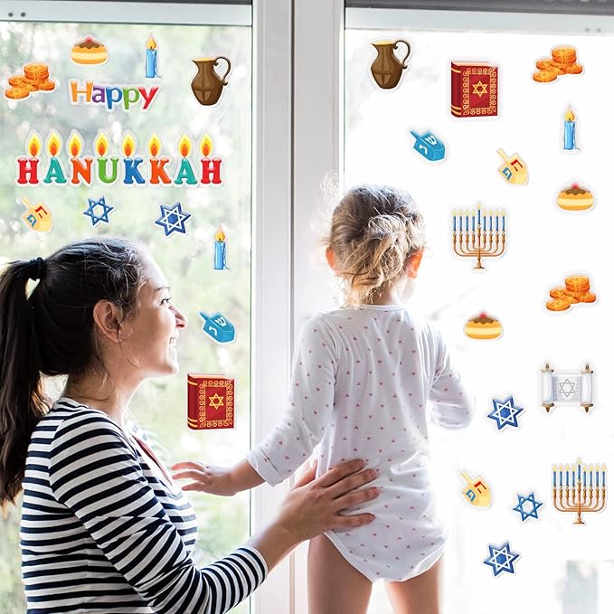 20 PCS Hanukkah Thick Gel Clings Chanukah Window Gel Clings Decals Stickers for Kids Toddlers and Adults Home Airplane Classroom Nursery Winter Holiday Party Supplies Decorations Removable and