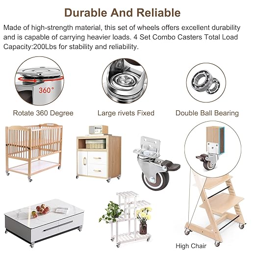 Stokke Tripp Trapp High Chair Booster Base Wheel Kit with Safety Locks, 360° Rotation, Counter Height Riser & Universal Boost Seat Replacement Parts (4 Pcs)