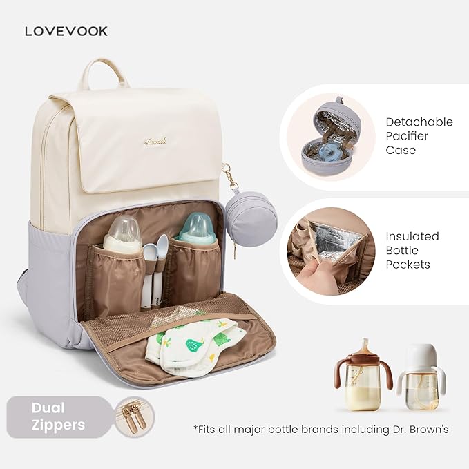 LOVEVOOK Diaper Bag Backpack, Baby Travel Bags for Boys & Girl, Toddler Waterproof Diaper Bag w/Changing Pad (Grey, 15.6''-Small)
