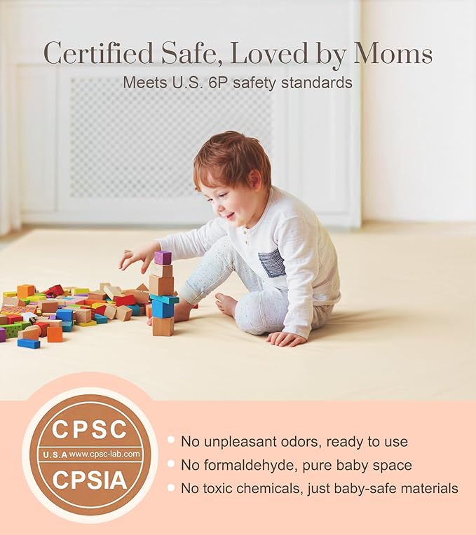 Baby Mat for Floor, Thick Soft Non-Toxic Vegan Leather Baby Play Mat, Waterproof Foam Play Mat, Padded Play Mat for Baby, 50x50 Playpen Mat, Infant Playmat for Baby Girls and Boys, Beige