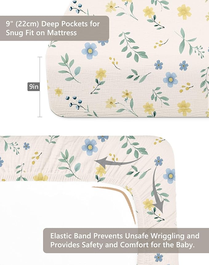Crib Sheets for Baby Boy Girl 2 Pack, Fitted Crib Mattress Sheet 28" x 52", Muslin Toddler Bedding with Neutral Style, Nursery Bedding Essentials (Spring Garden & Sage)
