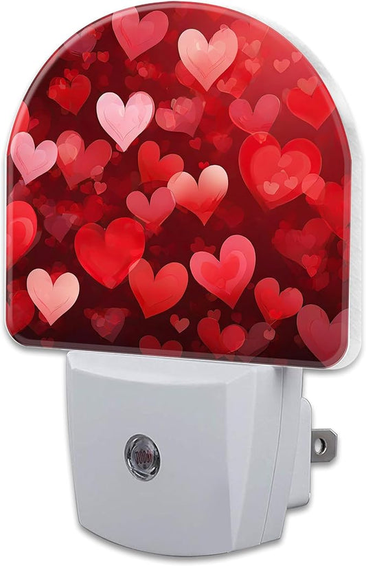 Red Love Hearts Night Light Plug into Wall,Romantic Sweet Red Heart Dusk to Dawn Night Light,0.5w Energy Saving Sleep Friendly Nightlights for Kids Boys Girls Home Decor