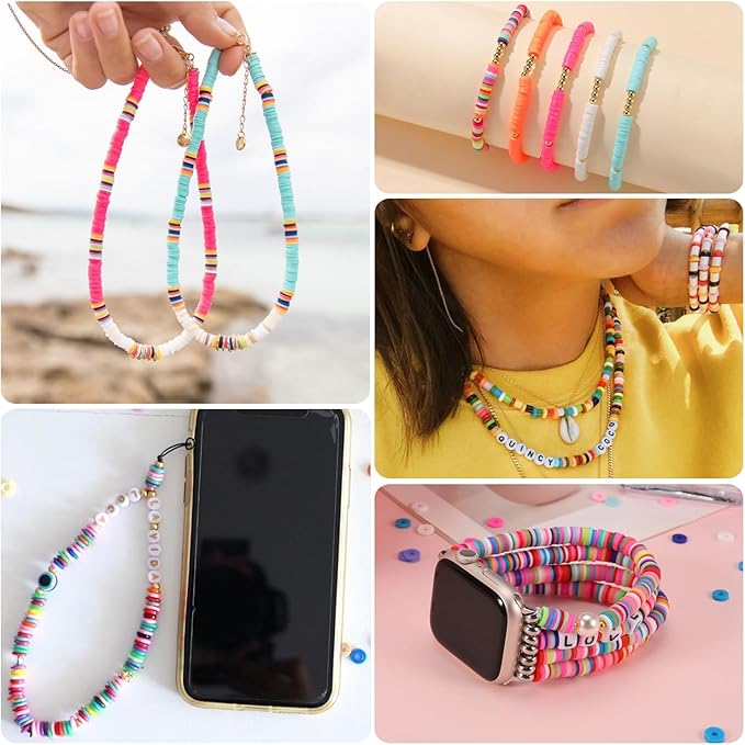 4000pcs Purple Clay Beads for Bracelets Making 6mm Heishi Beads Polymer Flat Round Disc Clay for Jewelry Making Purple Bead Crafts