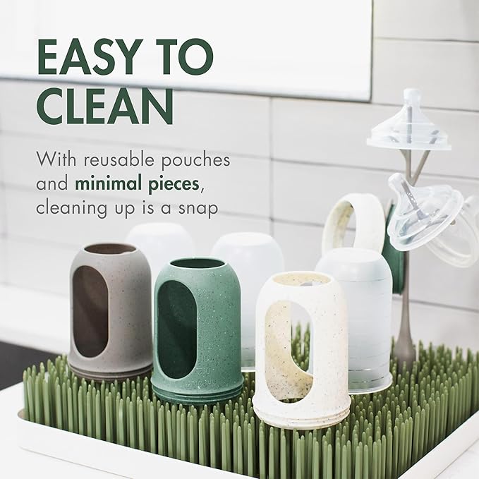 Boon Nursh Bottles - Silicone Baby Bottles Help Ease Colic Symptoms - Formula and Breast Milk Only Touch Platinum Food-Safe Silicone - Medium Flow - Speckle Green - 8 Ounce