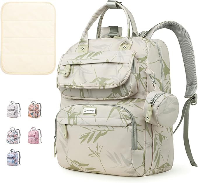 Diaper Bag Backpack for Baby – Large Capacity Waterproof Travel Tote, Multifunction Baby Bag with Changing Pad, Pacifier Holder & Stroller Straps (Elegant Green)