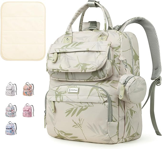 Diaper Bag Backpack for Baby – Large Capacity Waterproof Travel Tote, Multifunction Baby Bag with Changing Pad, Pacifier Holder & Stroller Straps (Elegant Green)