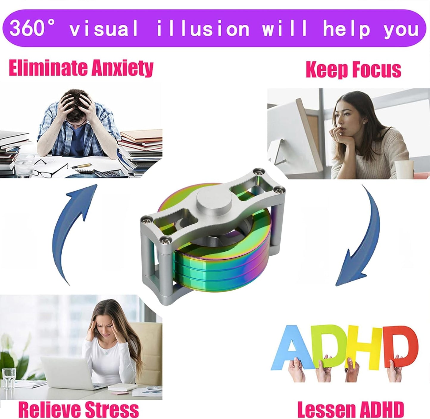 Desk-Kinetic-Toys Cool-Gadgets for Fidget: 20Mins Spinning-Tops, Cool-Stuff Figet Game for Adult Teen Children Kid, Optical-Illusion Stress Relief Gifts for Man Women Office School Home Christmas